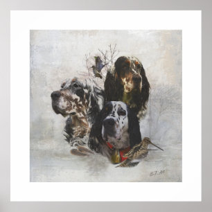 Engelse Setter, jacht op houtsnippers Poster