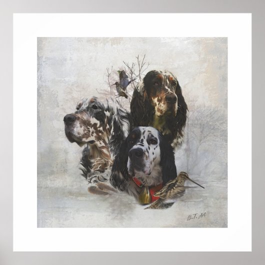Engelse Setter, jacht op houtsnippers Poster (Voorkant)