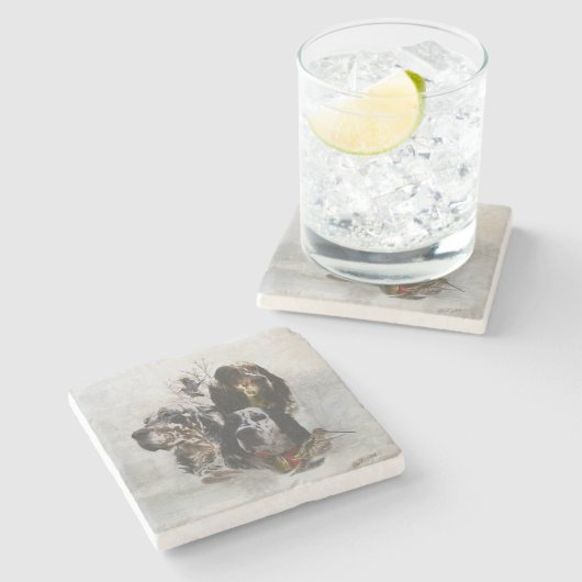 Engelse Setter, jacht op houtsnippers Stenen Onderzetter (Zijkant)