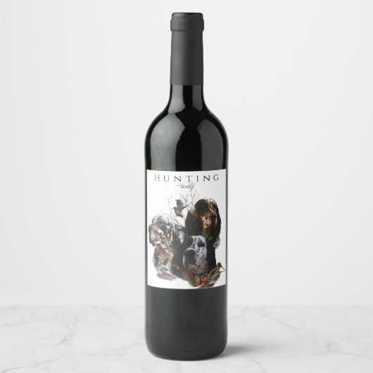 Engelse Setter, jacht op houtsnippers Wijn Etiket (Voorkant)