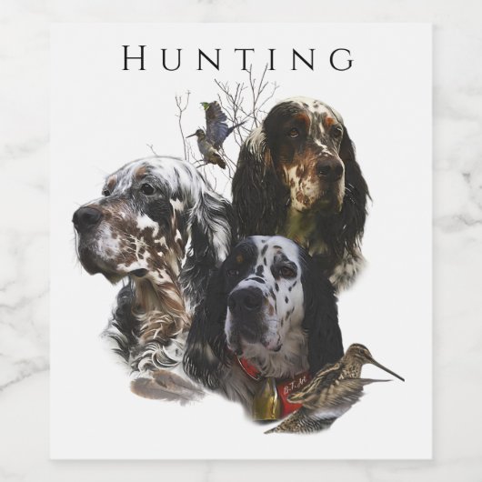 Engelse Setter, jacht op houtsnippers Wijn Etiket (Enkel label)