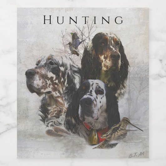 Engelse Setter, jacht op houtsnippers Wijn Etiket (Enkel label)