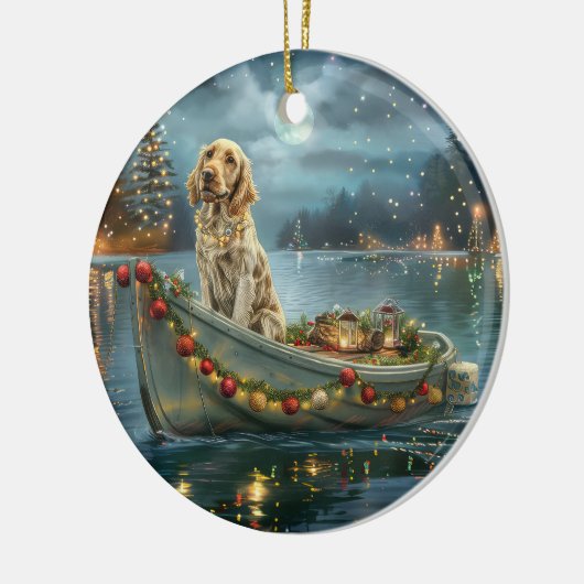 Engelse Setter Kerst Feestelijke Reis  Keramisch Ornament (Links)