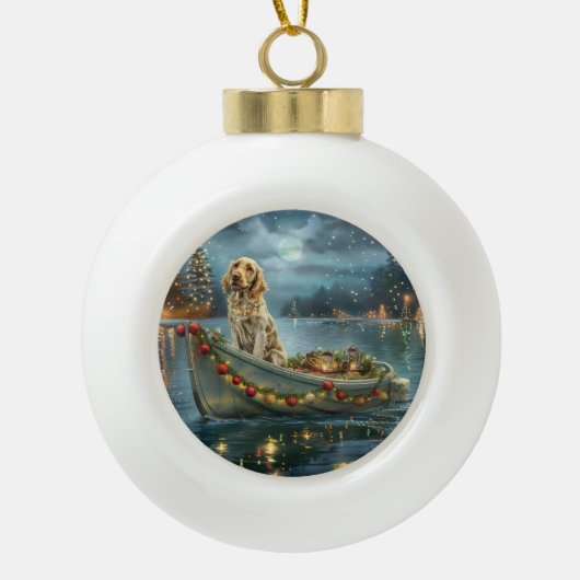 Engelse Setter Kerst Feestelijke Reis Keramische Bal Ornament (Voorkant)