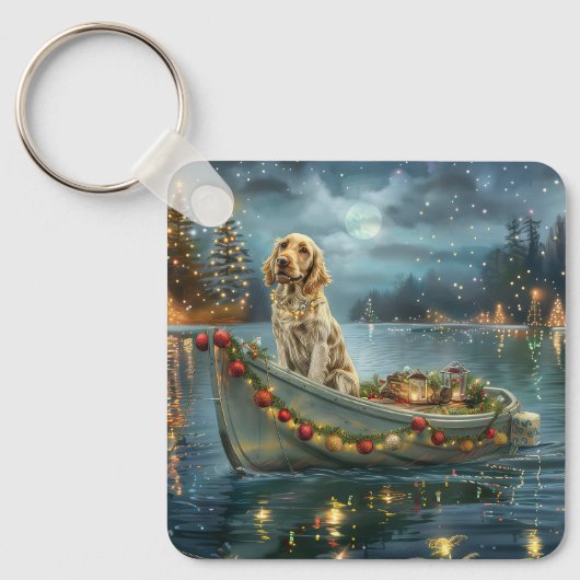 Engelse Setter Kerst Feestelijke Reis  Sleutelhanger (Voorkant)