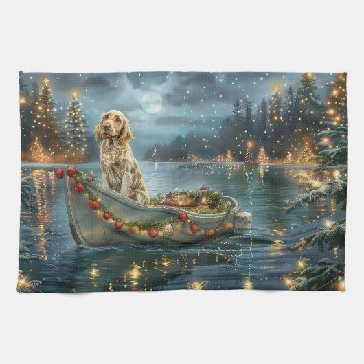 Engelse Setter Kerst Feestelijke Reis Theedoek (Horizontaal)