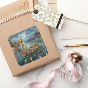 Engelse Setter Kerst Feestelijke Reis Vierkante Sticker