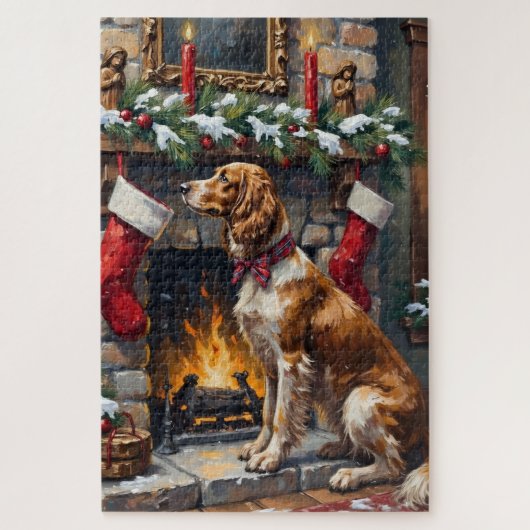 Engelse Setter Kerst Schouw Mantel Kous Legpuzzel (Verticaal)