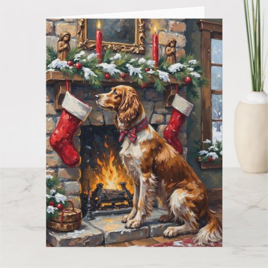 Engelse Setter Kerst Schouw Mantelzak Kaart (Voorkant)