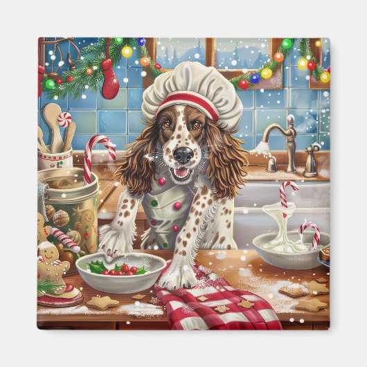 Engelse Setter Kerstbakfeest: Feestelijke Kerstmis Magneet (Voorkant)