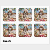Engelse Setter Kerstbakfeest: Festieve Kerstmis Vierkante Sticker (Vel)
