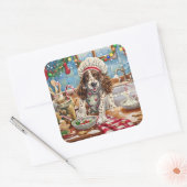Engelse Setter Kerstbakfeest: Festieve Kerstmis Vierkante Sticker (Envelop)