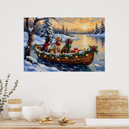 Engelse Setter Kerstboot Vakantie Poster (Keuken)