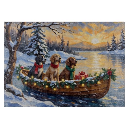 Engelse Setter Kerstboot Vakantie Snijplank (Voorkant)