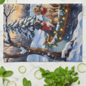 Engelse Setter Kerstboot Vakantie Theedoek (Gevouwen)