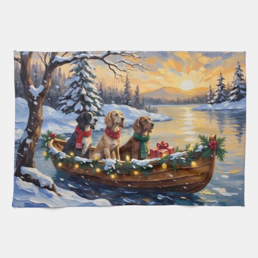 Engelse Setter Kerstboot Vakantie Theedoek (Horizontaal)