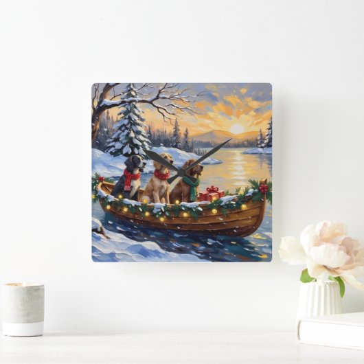 Engelse Setter Kerstboot Vakantie Vierkante Klok (Huis)