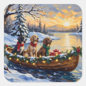 Engelse Setter Kerstboot Vakantie Vierkante Sticker (Voorkant)