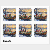 Engelse Setter Kerstboot Vakantie Vierkante Sticker (Vel)