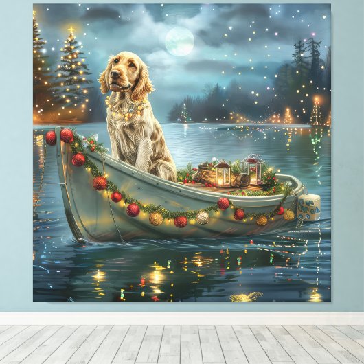 Engelse Setter Kerstfeest reis Canvas Afdruk (Insitu (Houten vloer))