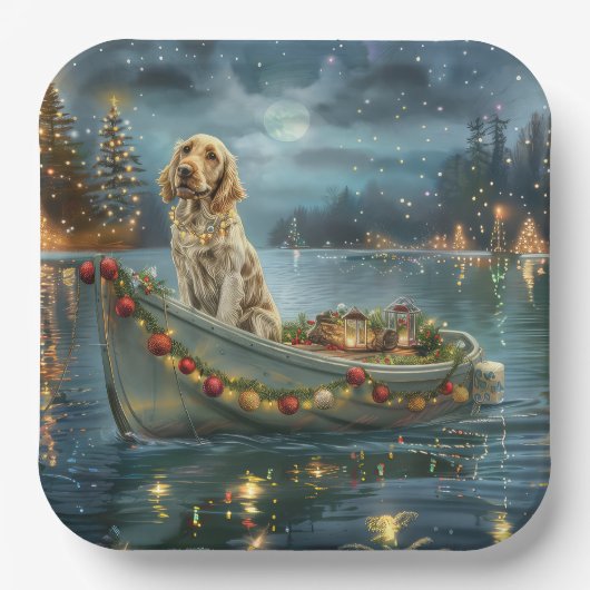 Engelse Setter Kerstfeest reis Papieren Bordje (Voorkant)