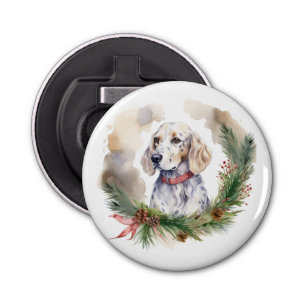 Engelse Setter Kerstkrans Feestelijke Pup Button Flesopener