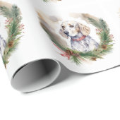 Engelse Setter Kerstkrans Feestelijke Pup Cadeaupapier (Rol Hoek)