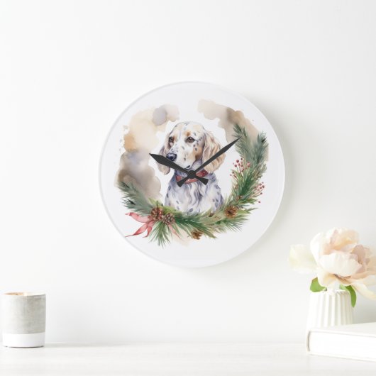 Engelse Setter Kerstkrans Feestelijke Pup Grote Klok (Huis)
