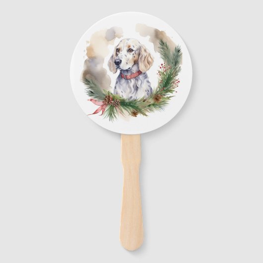 Engelse Setter Kerstkrans Feestelijke Pup Handwaaier (Achterkant)