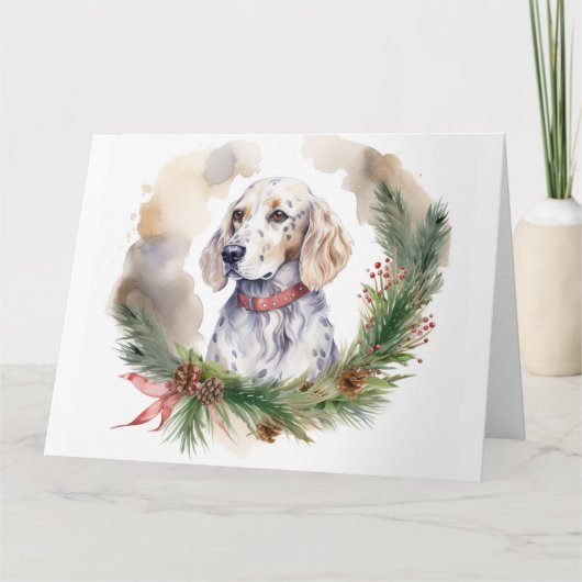 Engelse Setter Kerstkrans Feestelijke Pup Kaart (Voorkant)