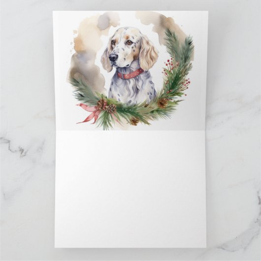 Engelse Setter Kerstkrans Feestelijke Pup Kaart (Binnen)