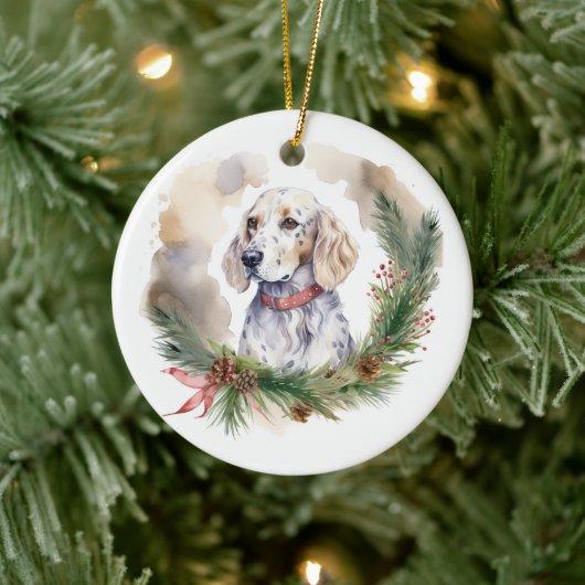Engelse Setter Kerstkrans Feestelijke Pup Keramisch Ornament (Boom)