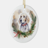 Engelse Setter Kerstkrans Feestelijke Pup Keramisch Ornament (Rechts)