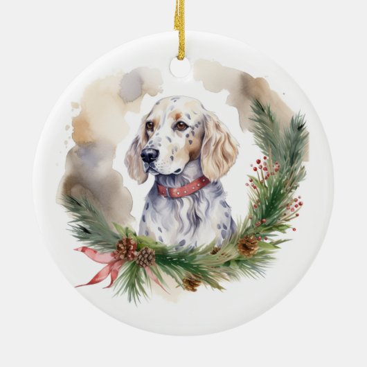 Engelse Setter Kerstkrans Feestelijke Pup Keramisch Ornament (Achterkant)