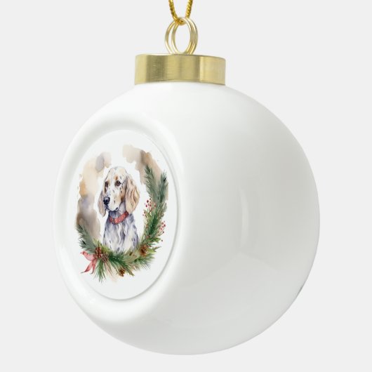 Engelse Setter Kerstkrans Feestelijke Pup Keramische Bal Ornament (Rechts)