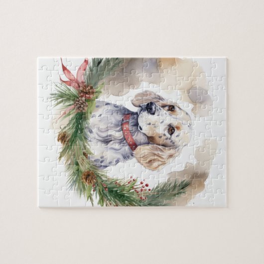 Engelse Setter Kerstkrans Feestelijke Pup Legpuzzel (Horizontaal)
