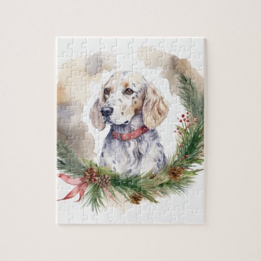 Engelse Setter Kerstkrans Feestelijke Pup Legpuzzel (Verticaal)