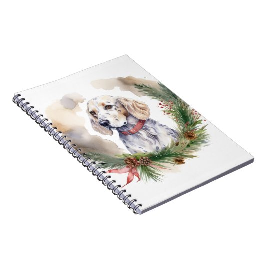 Engelse Setter Kerstkrans Feestelijke Pup Notitieboek (Rechterzijde)