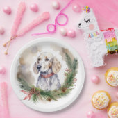 Engelse Setter Kerstkrans Feestelijke Pup Papieren Bordje (Feest)