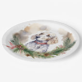 Engelse Setter Kerstkrans Feestelijke Pup Papieren Bordje (Gekanteld)