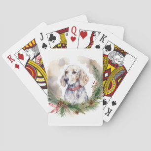 Engelse Setter Kerstkrans Feestelijke Pup Pokerkaarten
