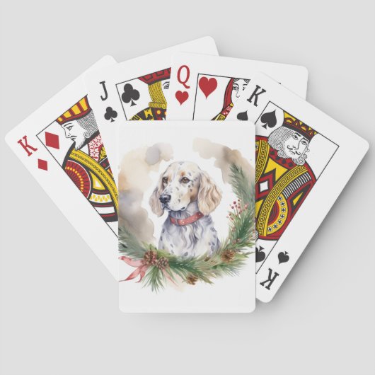 Engelse Setter Kerstkrans Feestelijke Pup Pokerkaarten (Achterkant)