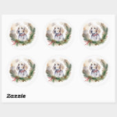 Engelse Setter Kerstkrans Feestelijke Pup Ronde Sticker (Vel)