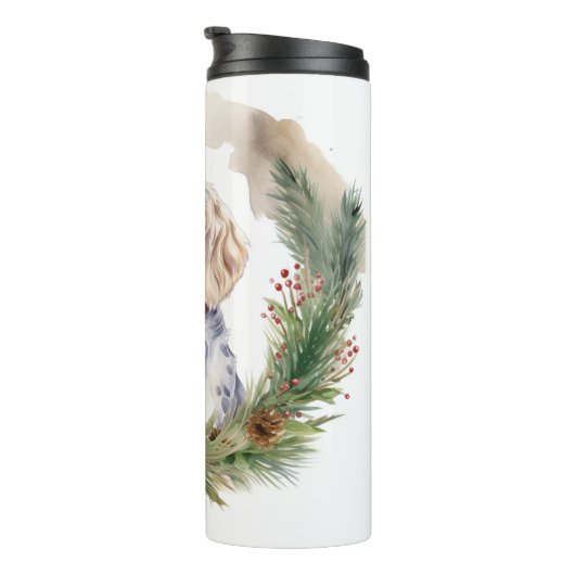 Engelse Setter Kerstkrans Festieve Pup Thermosbeker (Geroteerd rechts)