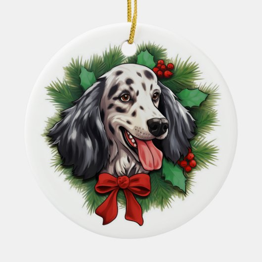 Engelse Setter kerstkrans Keramisch Ornament (Voorkant)