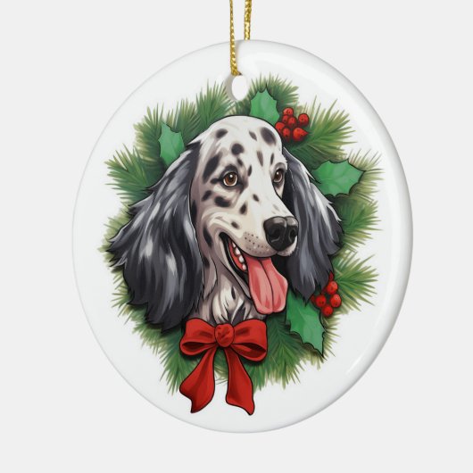 Engelse Setter kerstkrans Keramisch Ornament (Links)