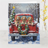 Engelse Setter Kerstmis Rode Truck Vakantie Kaart (Gele Bloem)