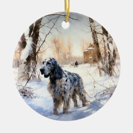 Engelse setter laat het sneeuwen Kerstmis Keramisch Ornament (Voorkant)