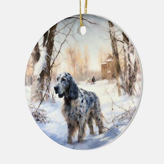 Engelse setter laat het sneeuwen Kerstmis Keramisch Ornament (Links)
