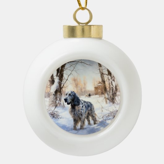 Engelse setter laat het sneeuwen Kerstmis Keramische Bal Ornament (Voorkant)